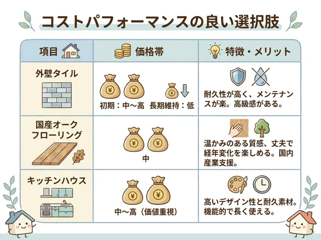 住友林業の提案工事で費用対効果の高い主なオプション
